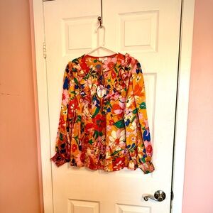 Umgee Floral Ruffle Blouse - Orange Multi